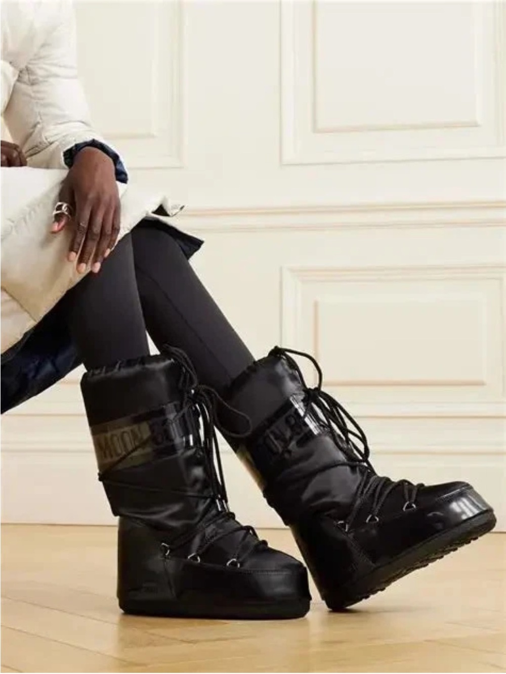 MOON BOOT ICON GLANCE SATIN TALL SNOW BOOTS BLACK WOMEN'S SIZE 7-8.5US/ 39-41EU